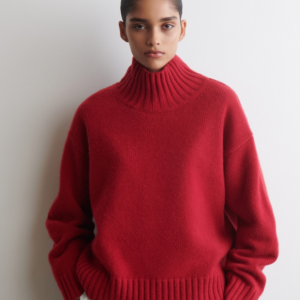 COS Red Ribbed Turtleneck Sweater